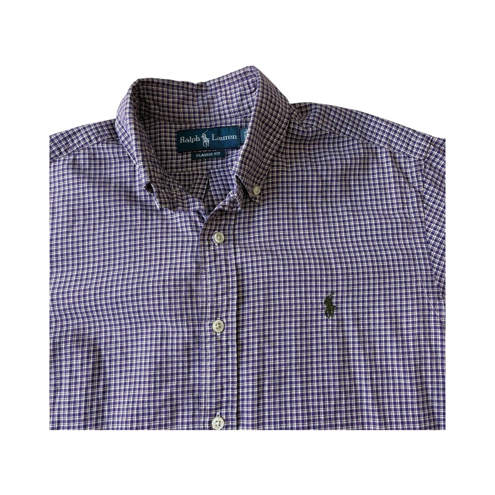Ralph Lauren Mens Medium Classic Fit Purple Plaid Long Sleeve Green Pony‎